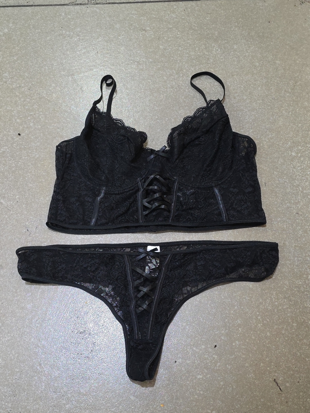 Black Lace Bralette & Thong Set